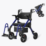 Blue and black rollator with a smaller stroller on a white background
