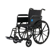 Black wheelchair with a visible brand logo on a white background