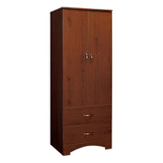Wooden wardrobe with two doors and two drawers on a white background