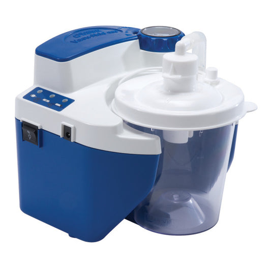 Blue and white water filter system on a white background