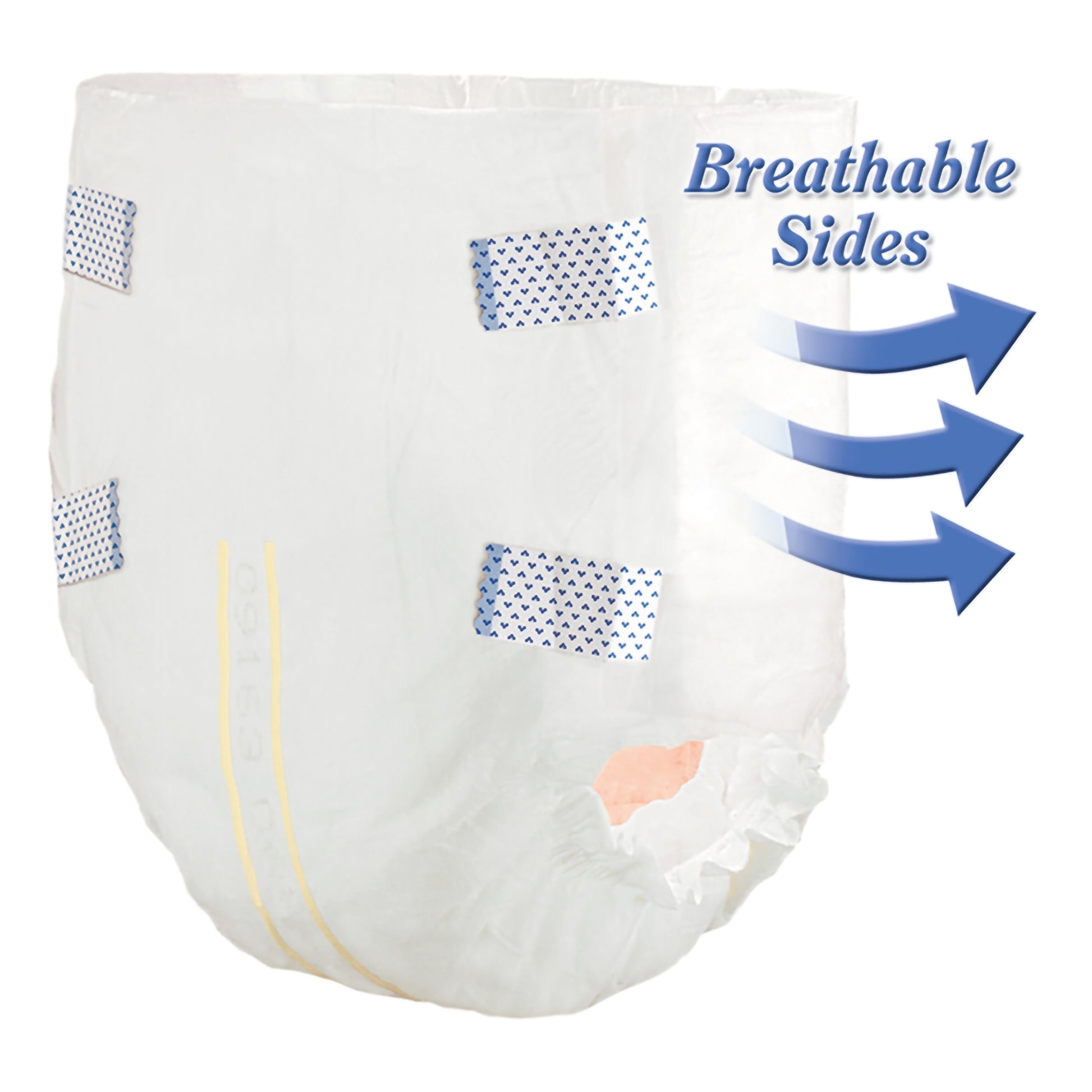 White diaper with breathable sides highlighted on a white background