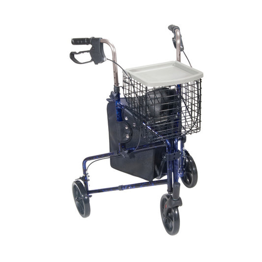 Blue walker with basket and tray on a white background