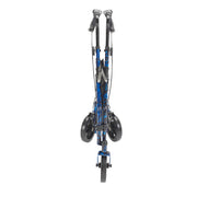 Blue and black scooter with wheels on a white background