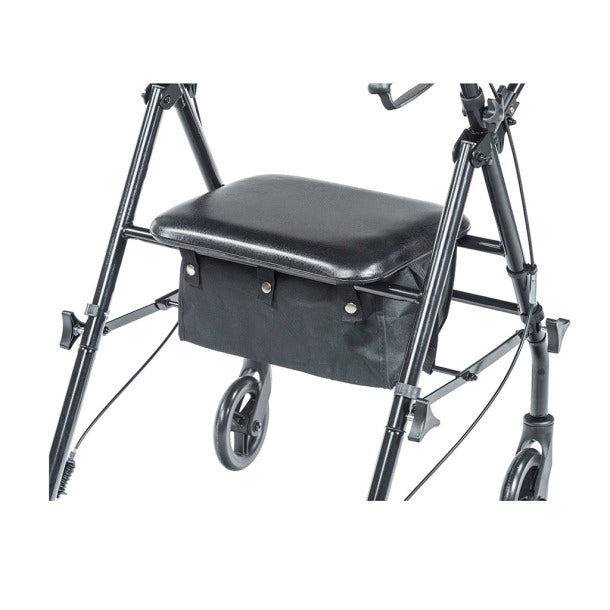 Black walker with a cushioned seat on a white background