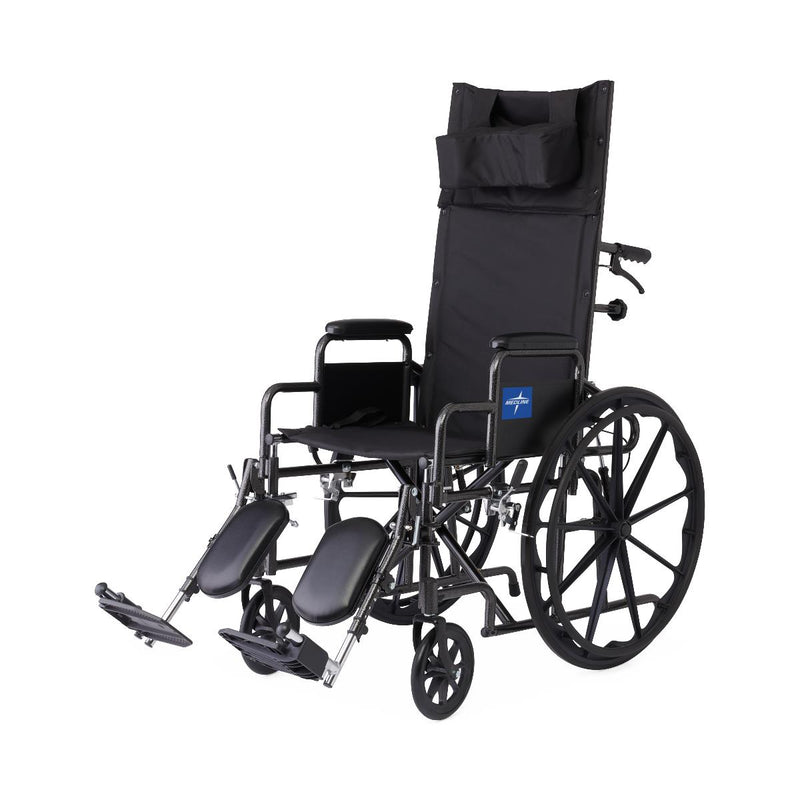 Black wheelchair with reclining backrest on a white background