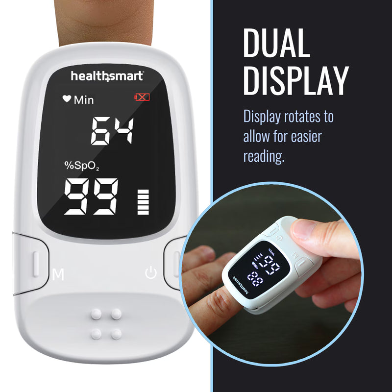 Healthsmart pulse oximeter with dual display on a white background