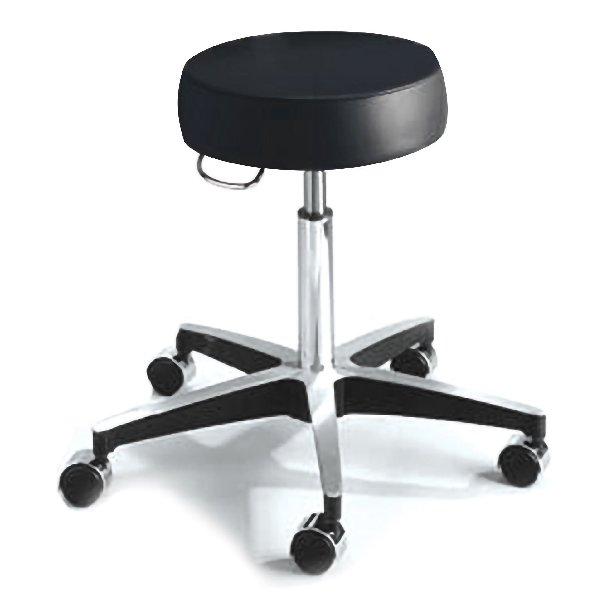 Black stool with wheels on a white background