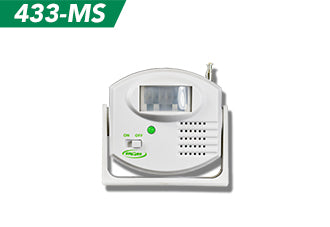 White electronic device with a green light on a white background, labeled '433-MS'.