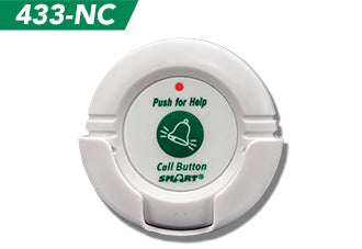 White emergency call button with green text and 'Push for Help' label on a white background