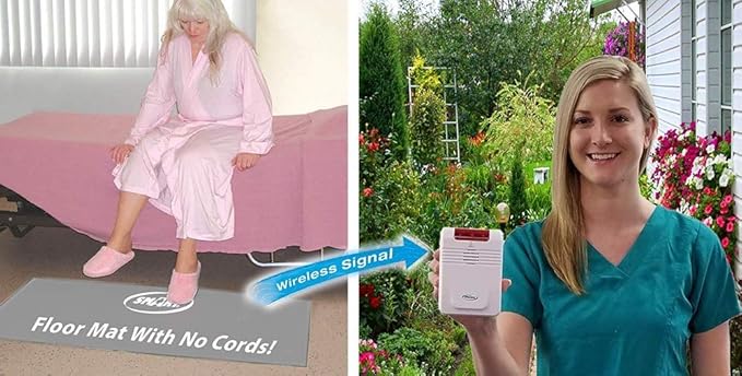 Woman using a wireless floor mat with no cords, held by a woman outdoors.