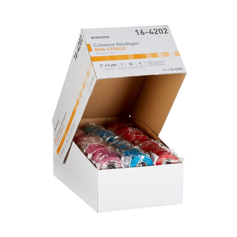 Box of McKesson cohesive bandages on a white background