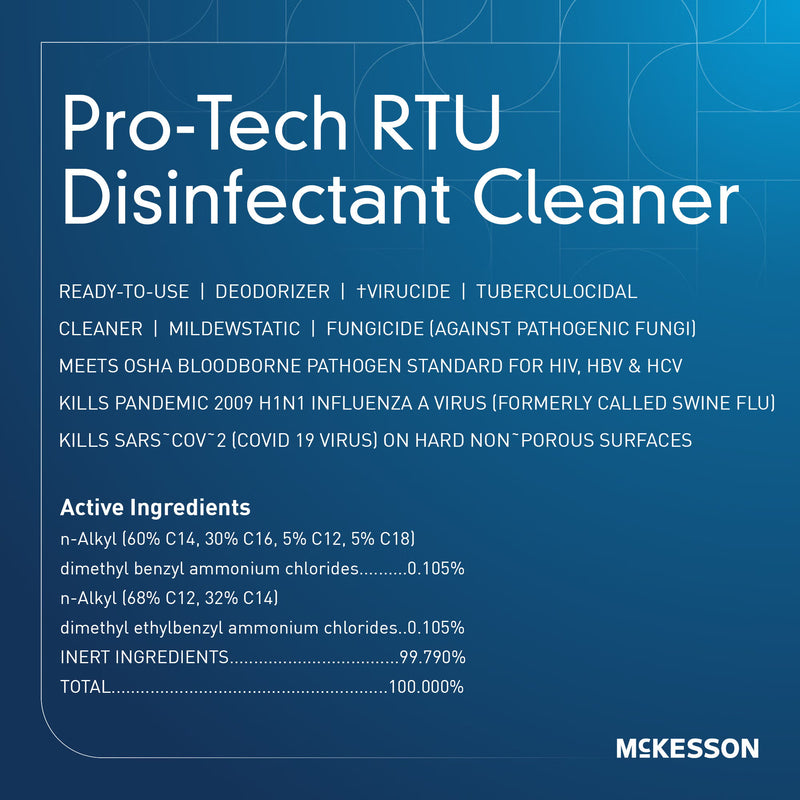 Pro-Tech RTU Disinfectant Cleaner label with Mckesson branding on a blue background