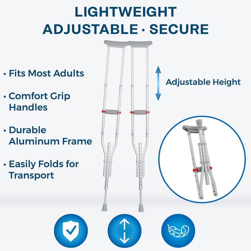 Crutches with features highlighted on a white background