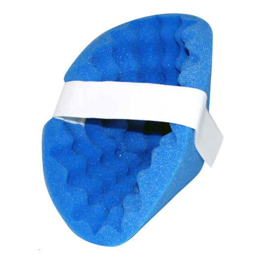 Blue heel float with a white strap on a white background