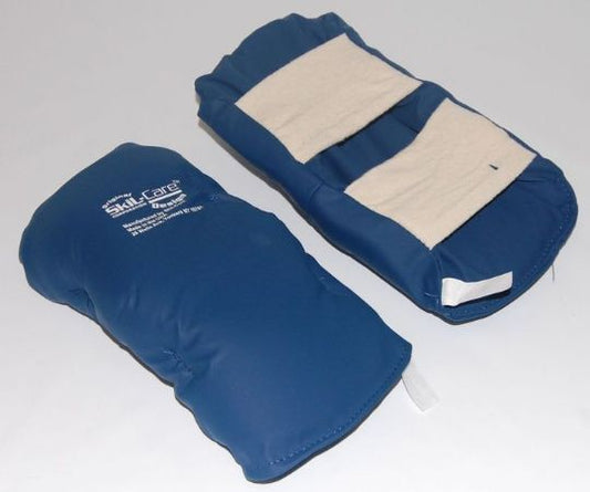 Pair of elbow protectors with white interior on a light gray background