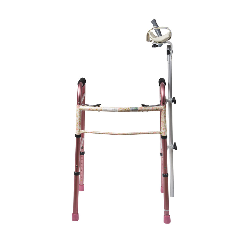 Pink walker with a mirror attachment on a white background