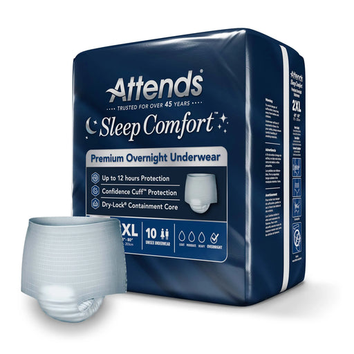 Attends Sleep Comfort premium overnight underwear packaging on a white background