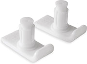 Two white wall hooks on a white background