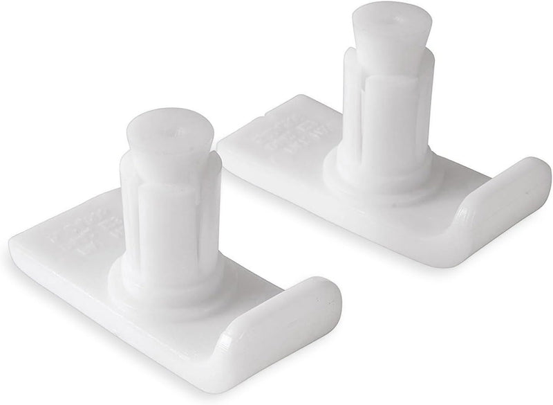 Two white wall hooks on a white background