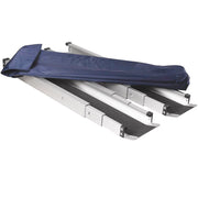 Set of metal brackets with a blue carrying case on a white background