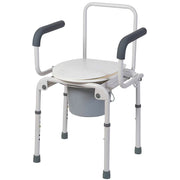 Medical commode chair with white seat and gray legs on a white background