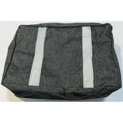 Gray bag with white stripes on a light gray background