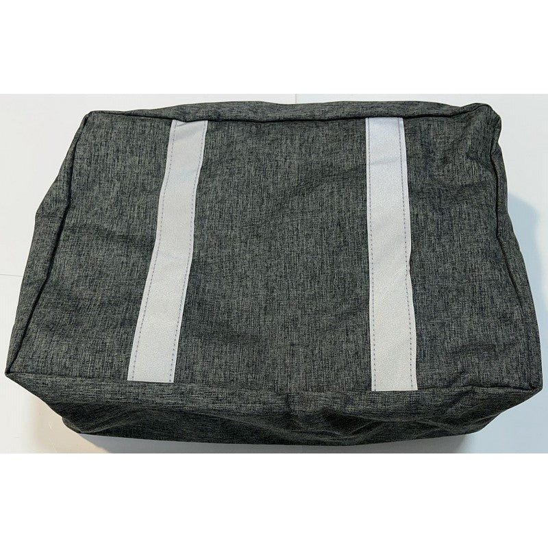 Gray bag with white stripes on a light gray background