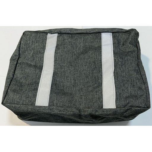 Gray bag with white stripes on a light gray background