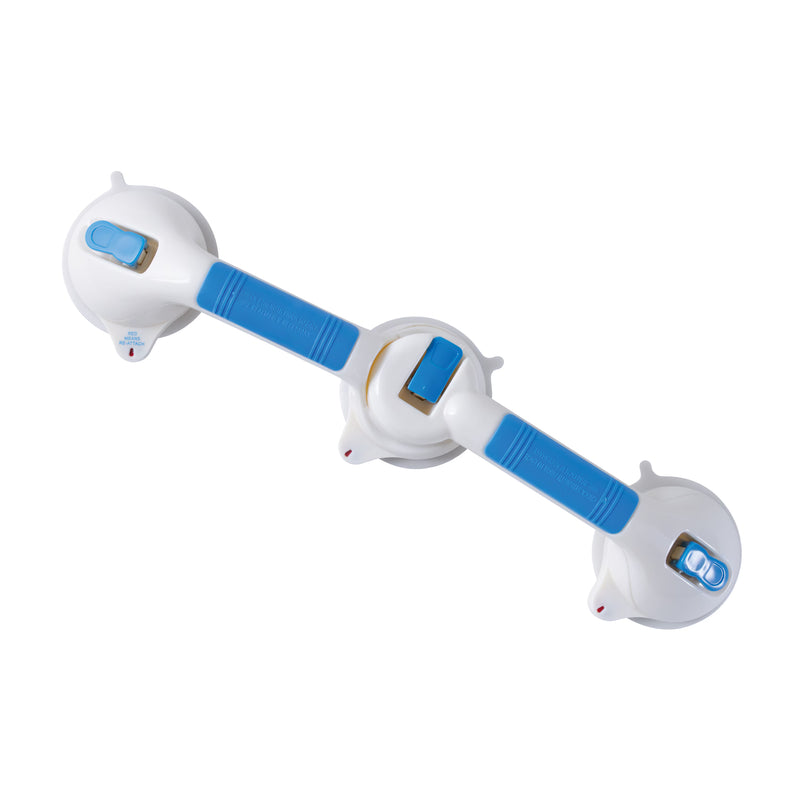 White and blue grab bar on a white background