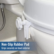 Non-slip rubber pad on a toilet bowl with text indicating its function.