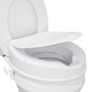 White toilet seat with a raised platform on a white background