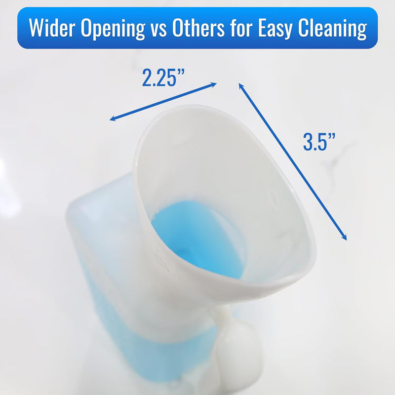 A white and translucent blue funnel-shaped cleaning tool with a wider opening, shown on a white background with blue measurement arrows and text reading 2.25" and 3.