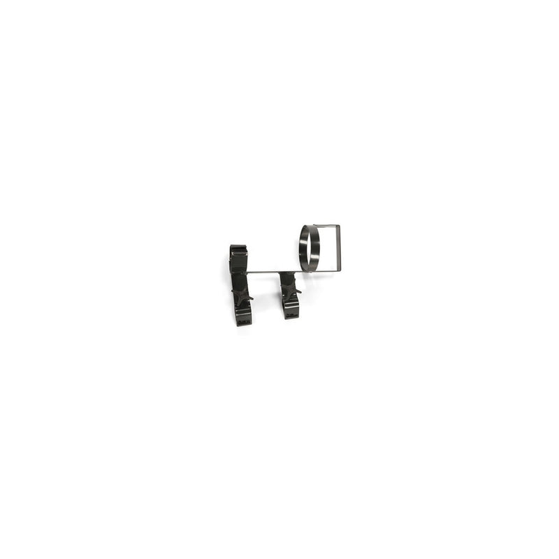 A small black metal mechanical clip or bracket with a circular ring component, shown on a plain white background.
