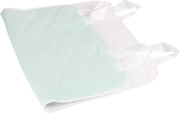 Light blue fabric with white trim on a white background