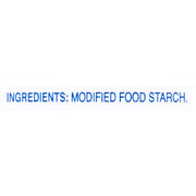 Blue text reading 'INGREDIENTS: MODIFIED FOOD STARCH.' on a white rectangular label against a white background.