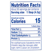 A Nutrition Facts label on a white background, showing blue text with serving size 1 tbsp (4.5g) and 15 calories per serving.