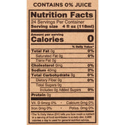 Nutrition facts label with 0% juice content on a white background