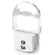 A white and clear plastic night light with a dome-shaped transparent cover and a black 'hs' logo on the front, shown on a white background.