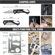 Multifunctional tool card with knife and additional tools, showing its features and uses.
