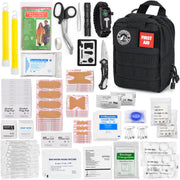 First aid kit with various components on a white background