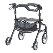 Black rollator with a seat on a white background