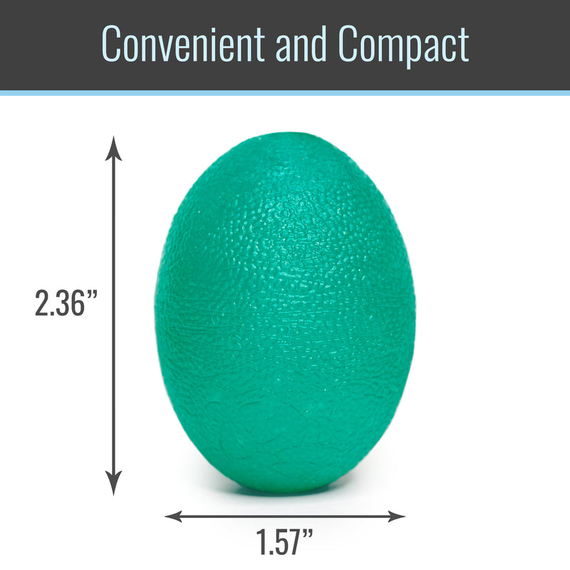 A teal textured oval product centered on a white background with a dark gray header reading 'Convenient and Compact.' Dimension arrows show a height of 2.