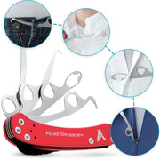 Red PocketDresser tool with multiple components on a white background