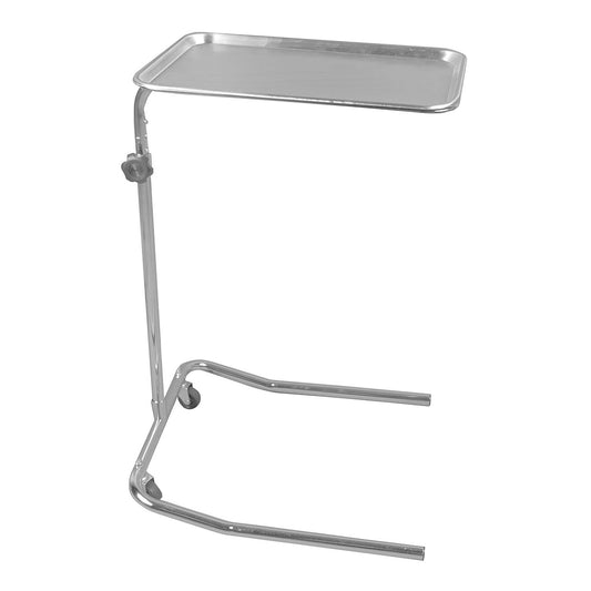 Metalic adjustable tray table on a white background
