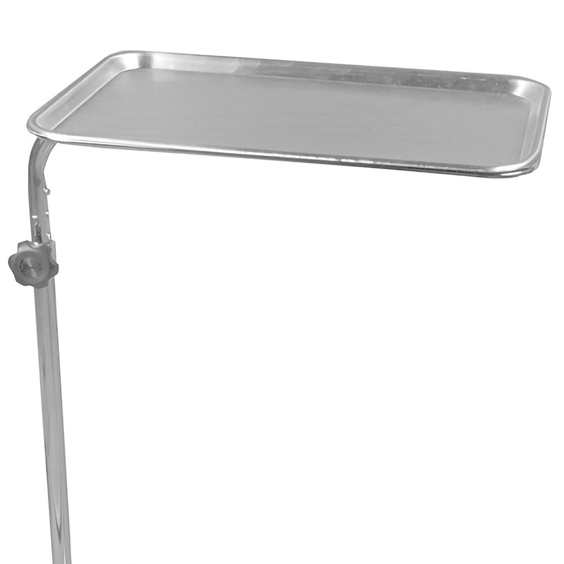 Metal tray with adjustable stand on a white background