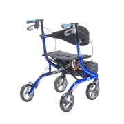 Blue and black mobility scooter on a white background