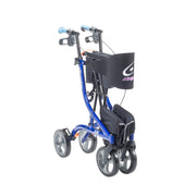 Blue walker with a bag on a white background