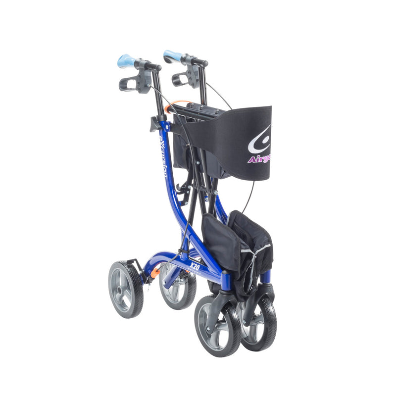 Blue walker with a bag on a white background