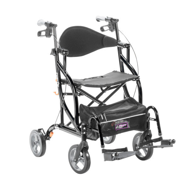 Black rollator with wheels on a white background
