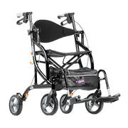 Black wheelchair with a bag on a white background